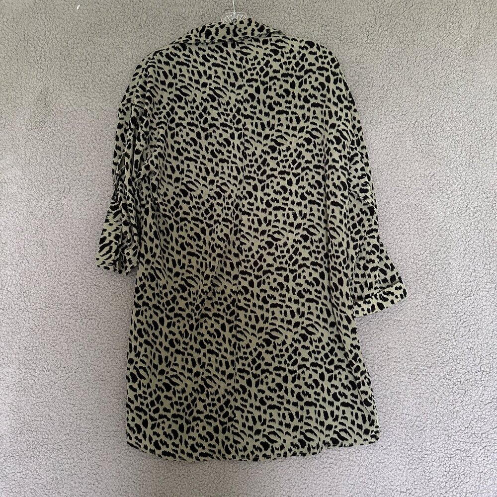 Umgee Womens Tunic Mini Dress Small Olive‎ Green Black Animal Print 3/4 Sleeve - Picture 3 of 10